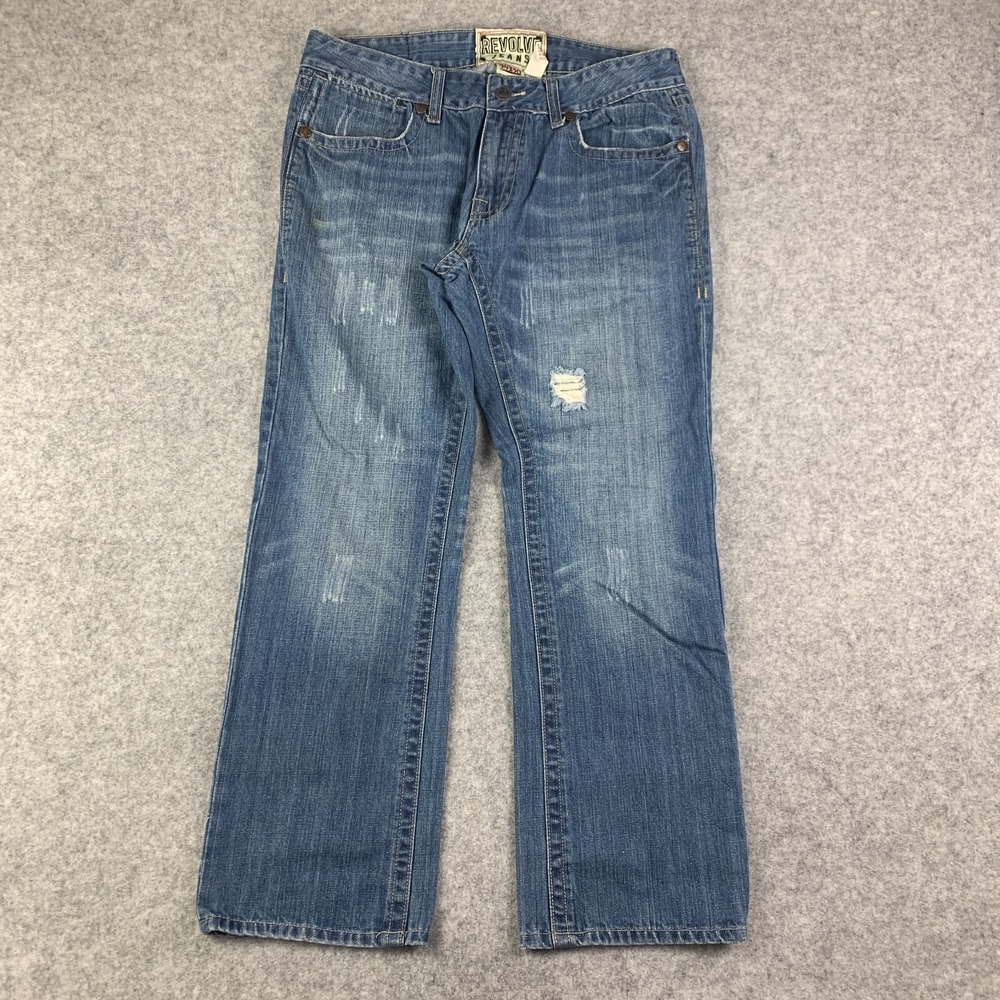 Revolve Jeans Mens 34X28 Blue Straight Flap Pocket Faded Distressed Tag‎ 34x30